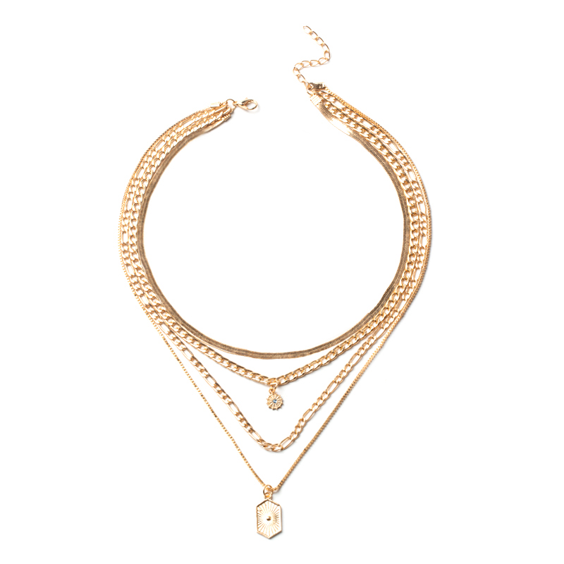 square brand thick chain 4-layer necklace