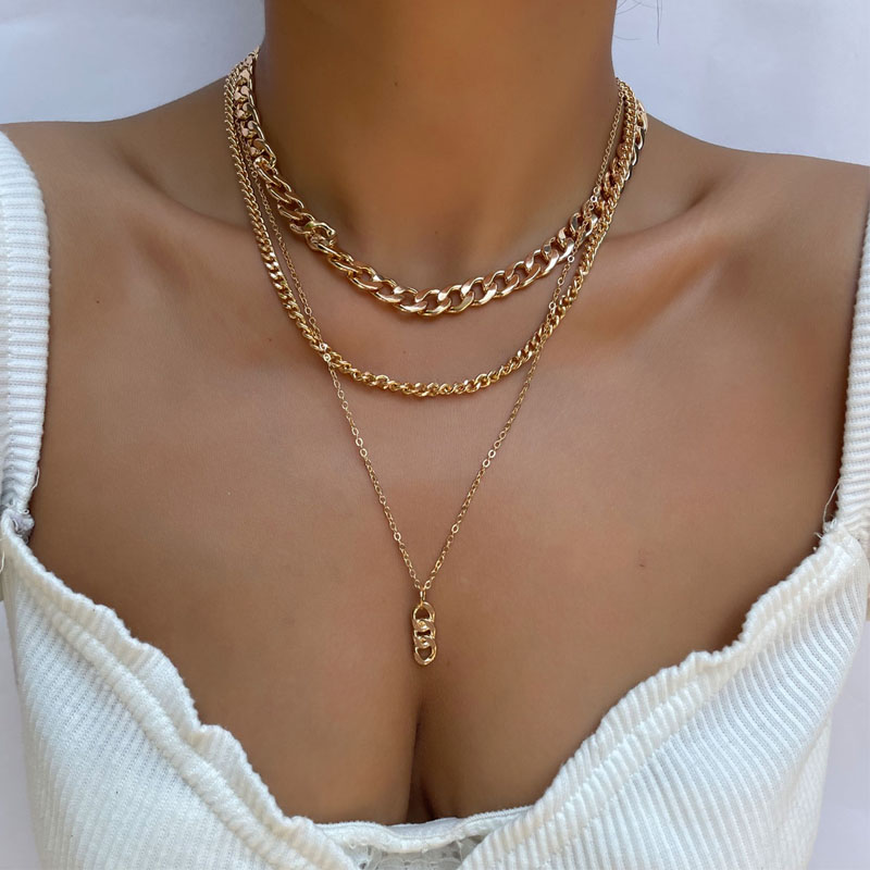 Metal thick chain small twist three-layer necklace