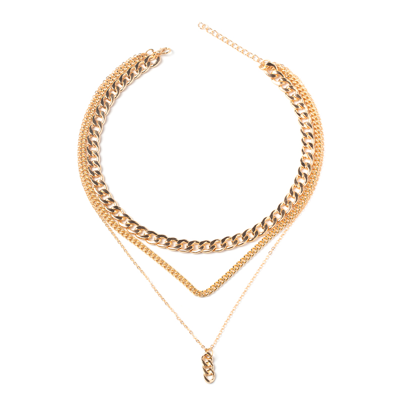 Metal thick chain small twist three-layer necklace