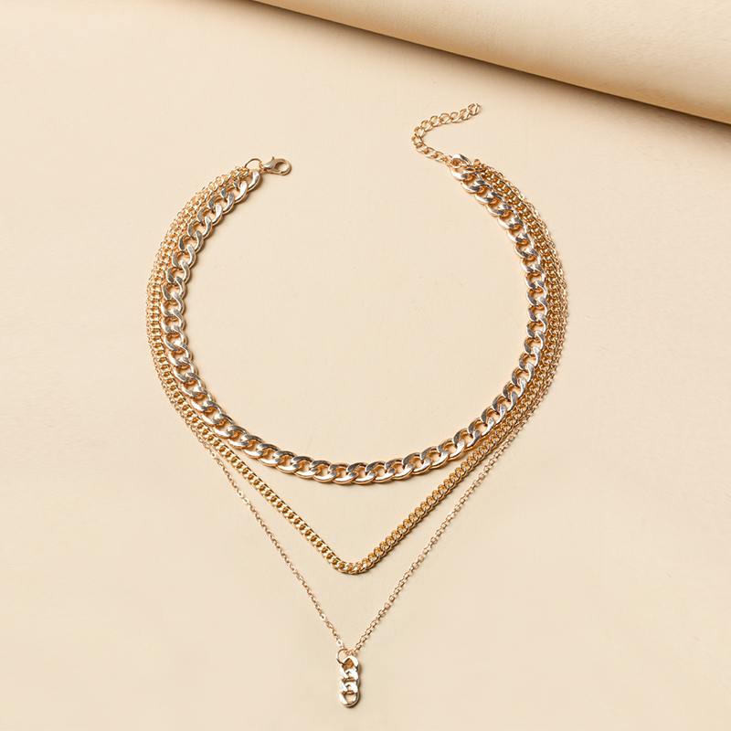 Metal thick chain small twist three-layer necklace