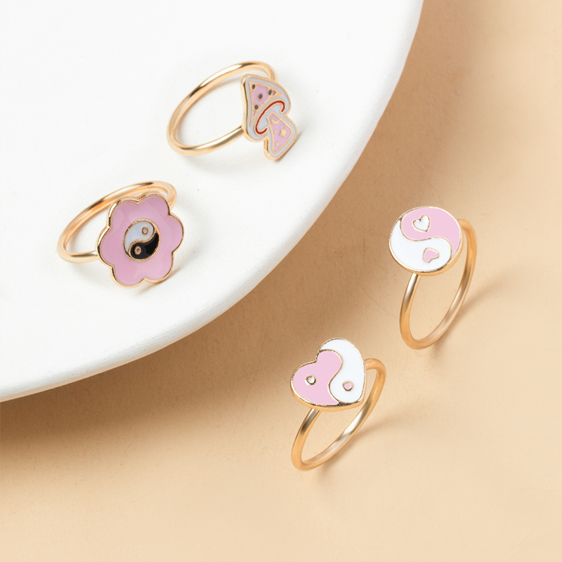 fashion drops of oily yin and yang flower mushroom ring set