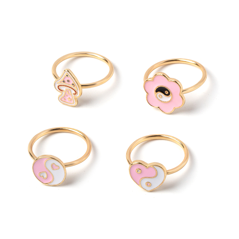 fashion drops of oily yin and yang flower mushroom ring set