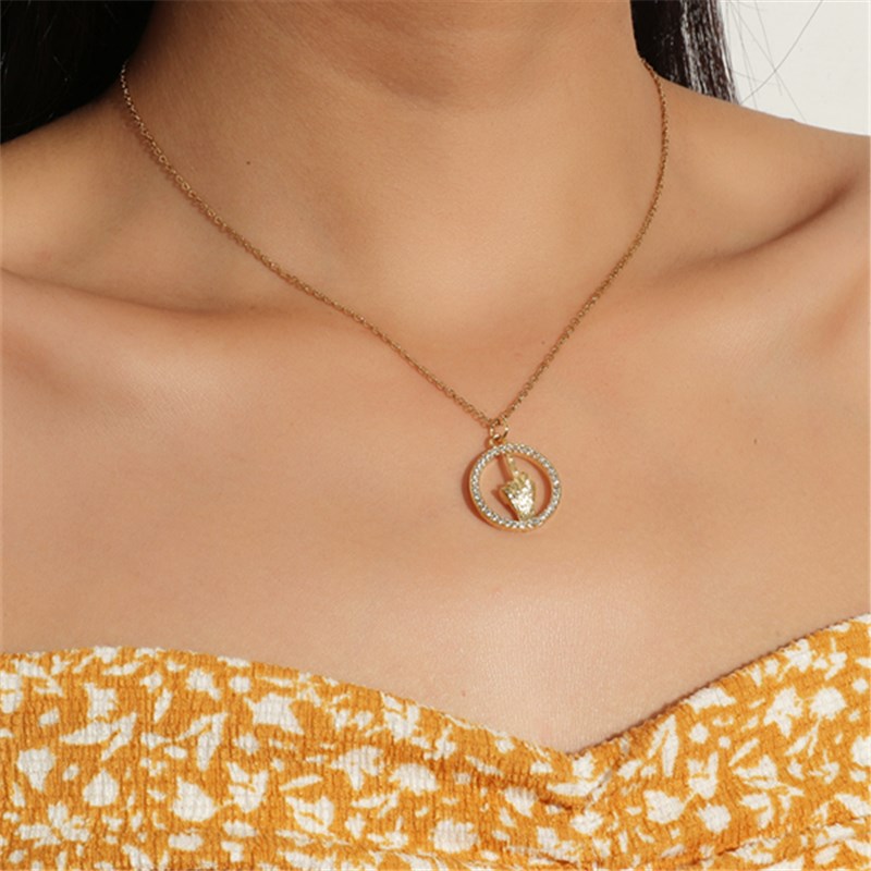 fashion hollow round rhinestone pendant gesture stainless steel necklacepicture1