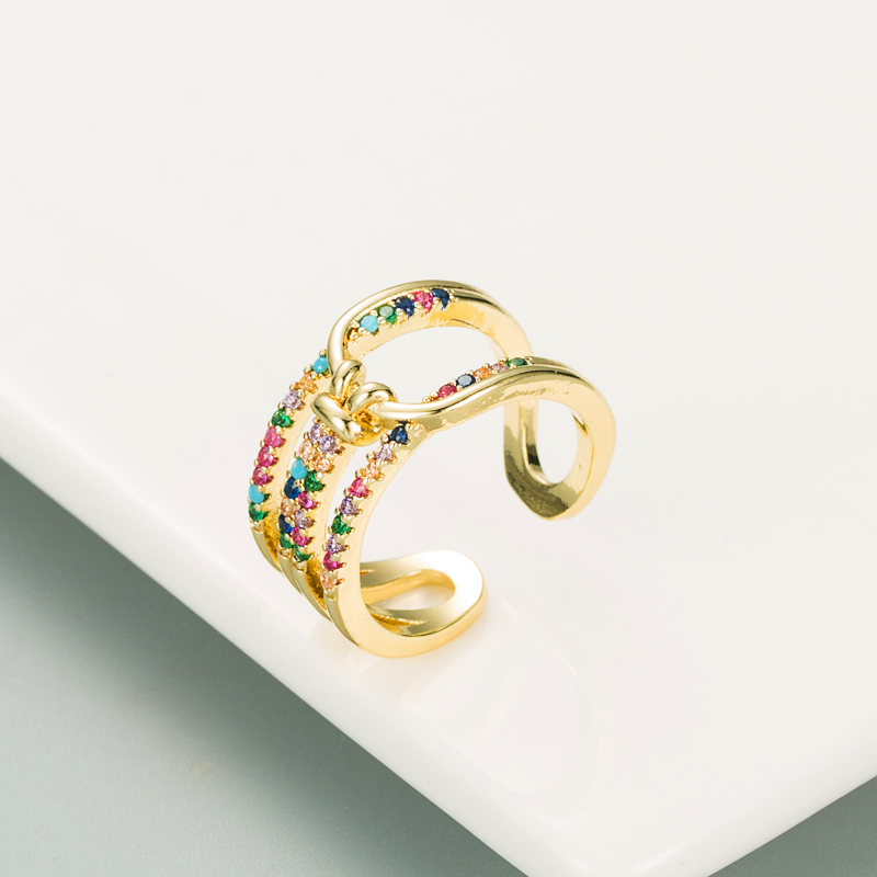 Persnlichkeit offener Ring weiblich kupferplattiert echtes Gold Farbe mikroeingelegter Zirkonpicture2