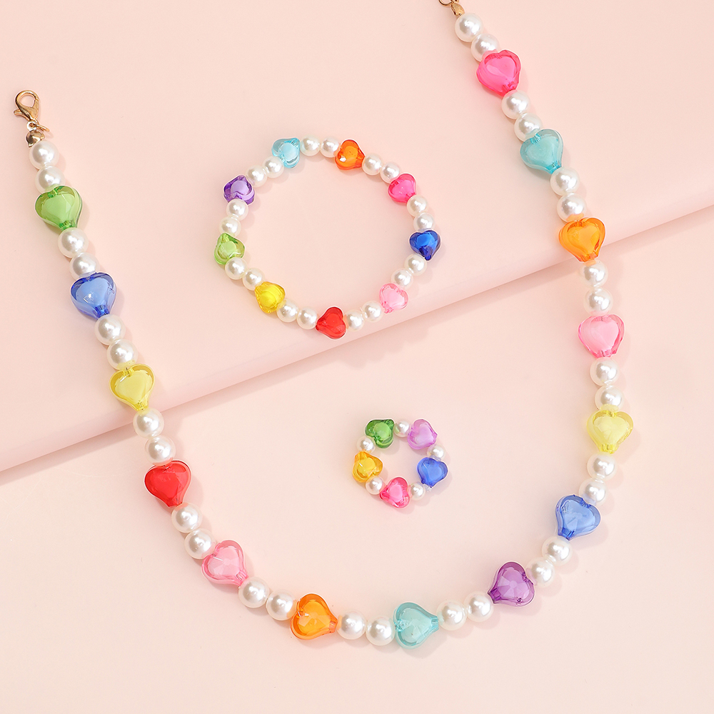 Heart Color Rice Bead Necklace Bracelet Ring Setpicture3