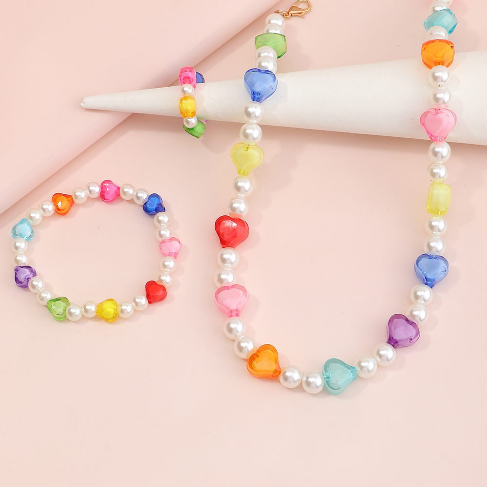 Heart Color Rice Bead Necklace Bracelet Ring Setpicture4