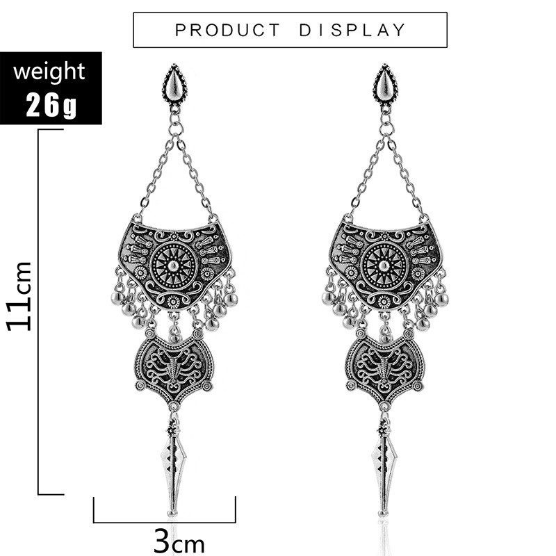 European and American trend long earrings retro bell carved tassels earringspicture1