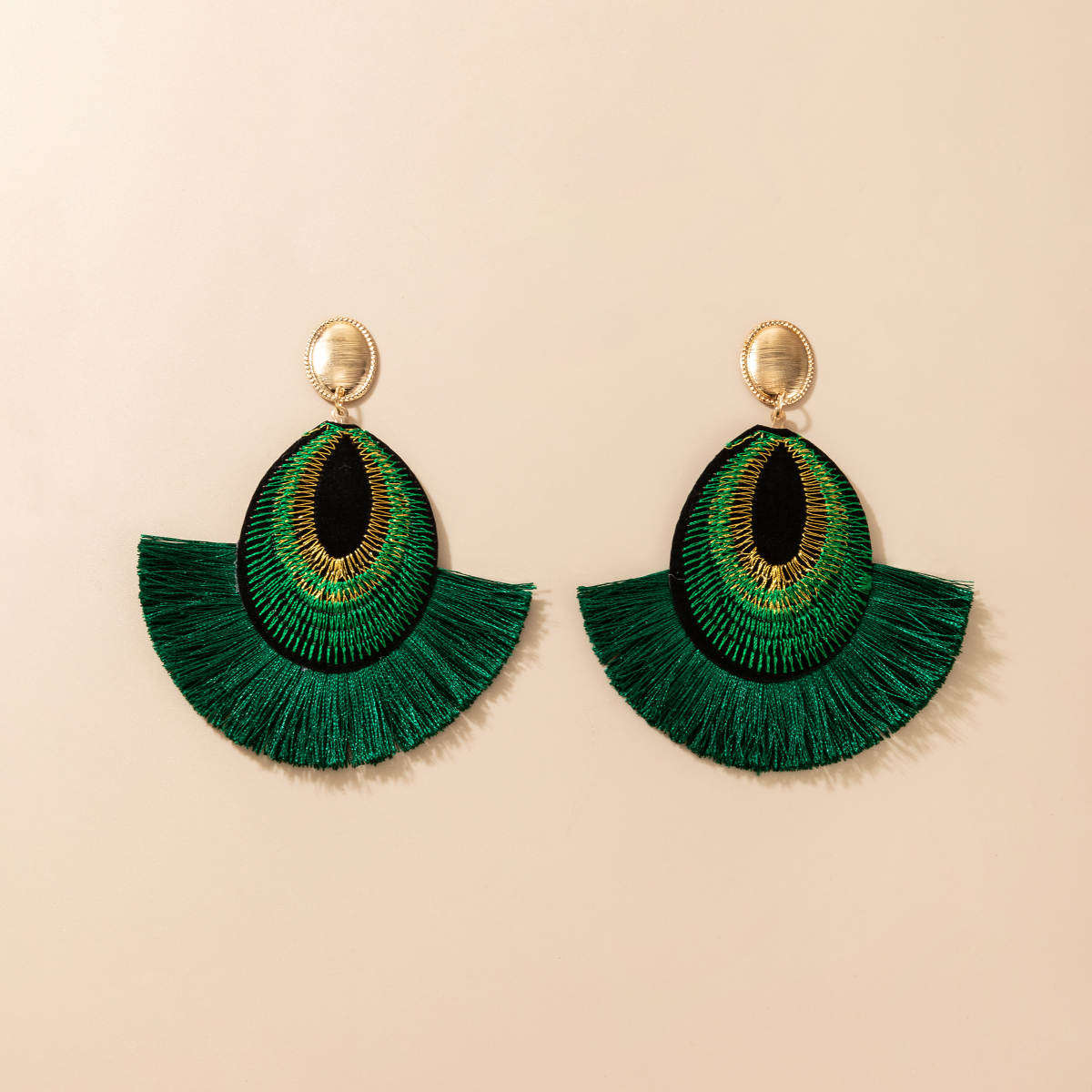 European and American bohemian green tassel earrings personality tassel earrings womenpicture1