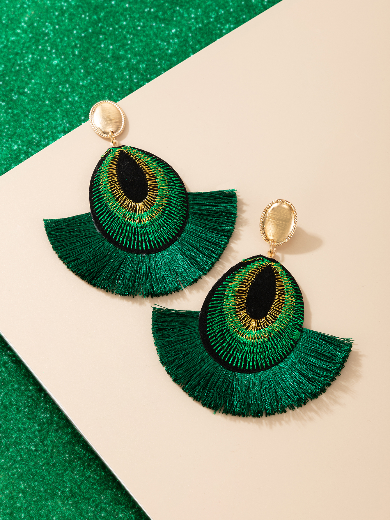European and American bohemian green tassel earrings personality tassel earrings womenpicture3