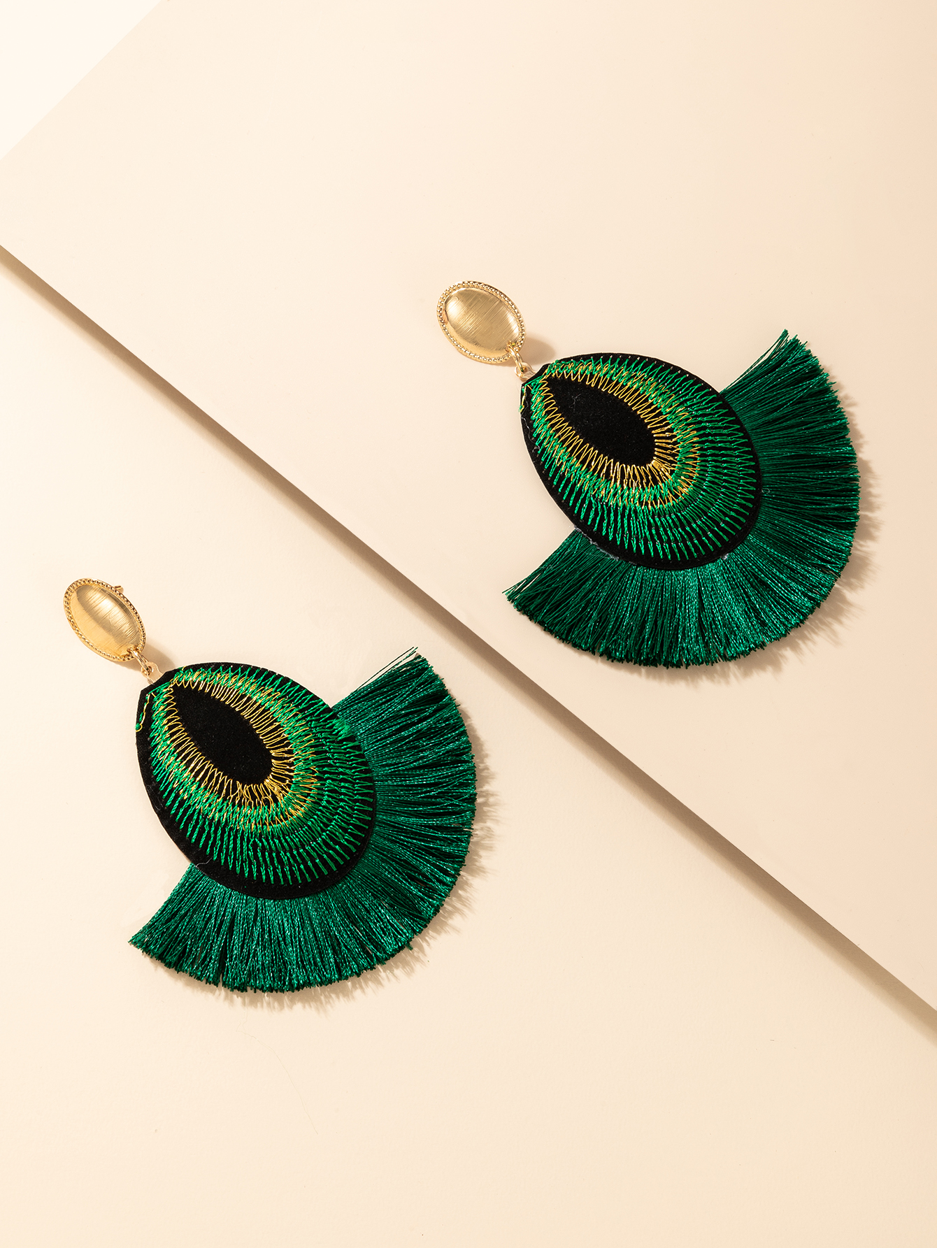 European and American bohemian green tassel earrings personality tassel earrings womenpicture5