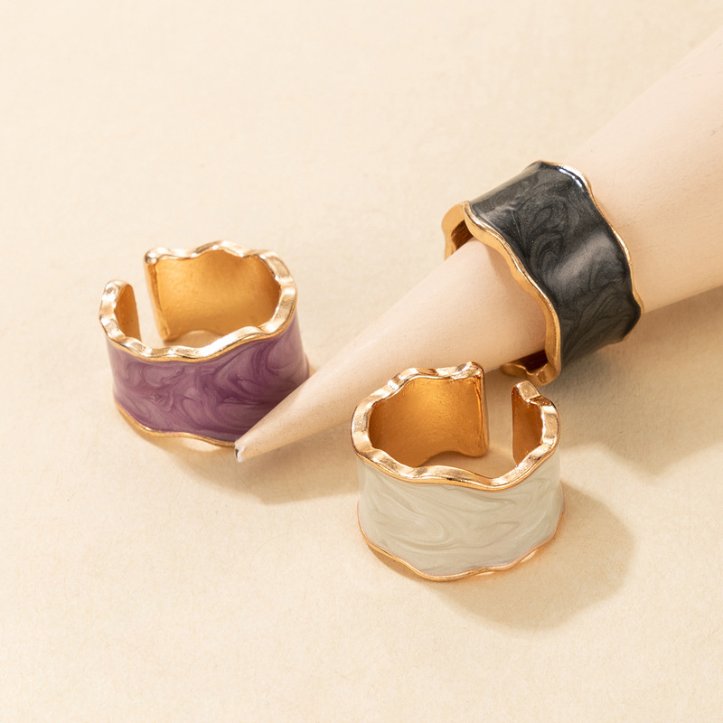 Korean creative color ice cream enamel glaze irregular open ring 2piece wholesalepicture5