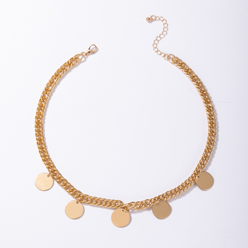 Hip Hop Alloy Disc Single Layer Thick Necklace Wholesalepicture4