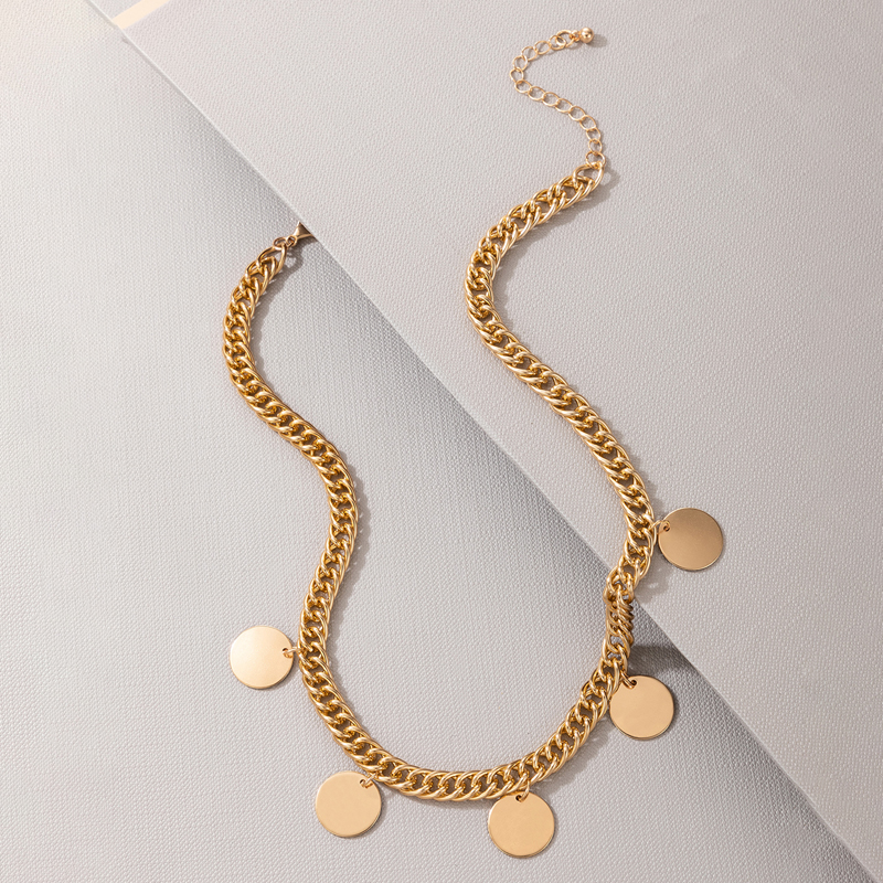 Hip Hop Alloy Disc Single Layer Thick Necklace Wholesalepicture5