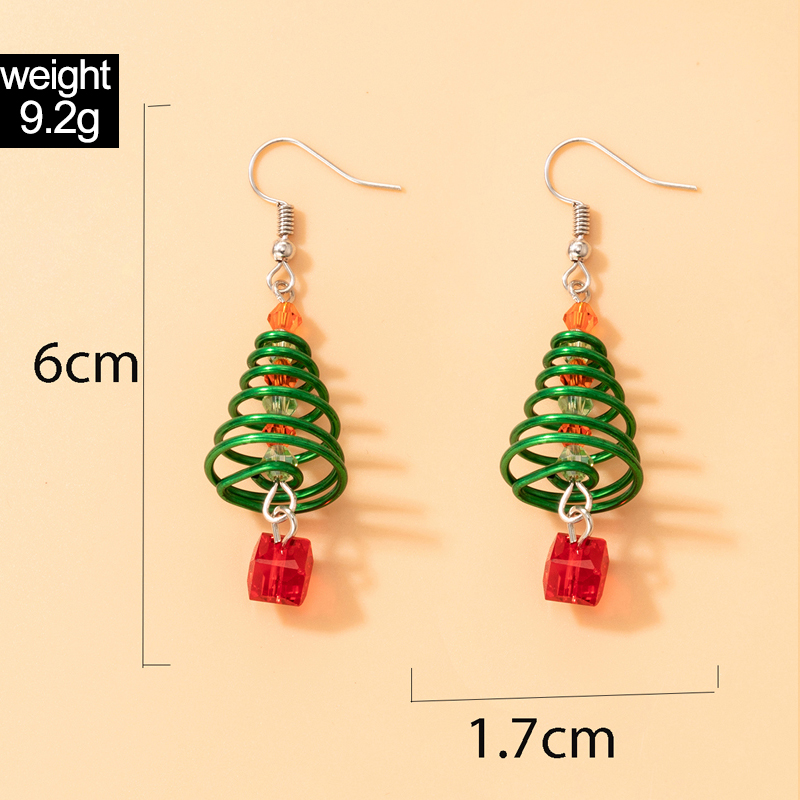 Christmas Day New Green Christmas Tree Spiral Ear Hook Geometric Beaded Pendant Earringspicture1