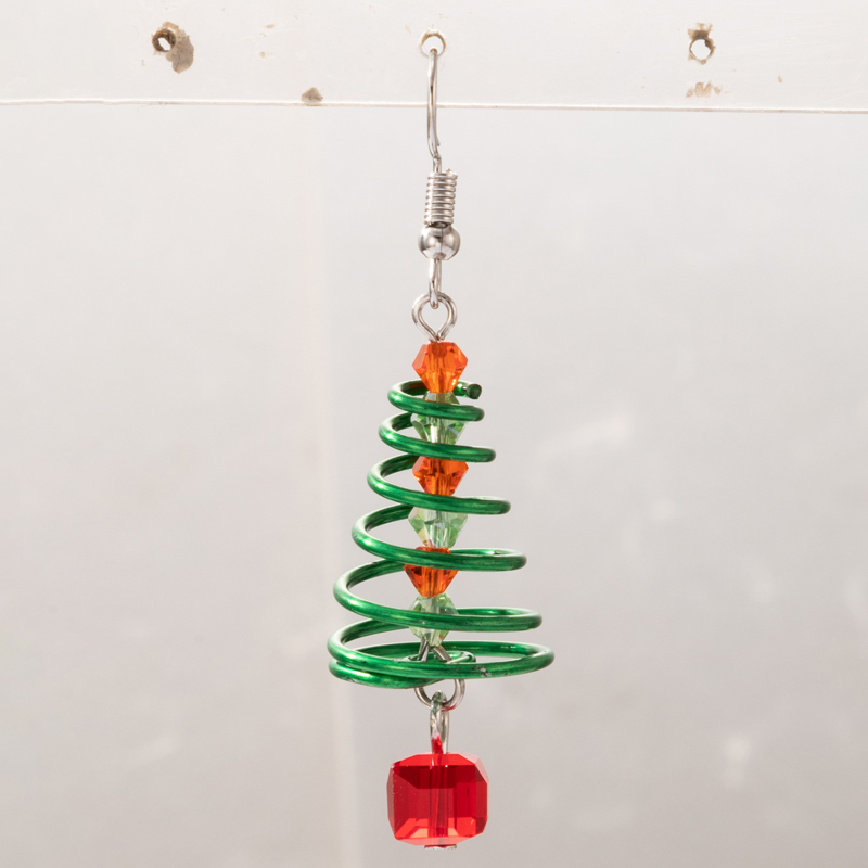 Christmas Day New Green Christmas Tree Spiral Ear Hook Geometric Beaded Pendant Earringspicture5
