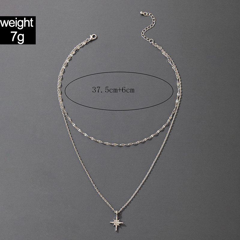 New Silver Oval Geometric Buckle Octagonal Light Star Pendant Necklace Wholesalepicture1