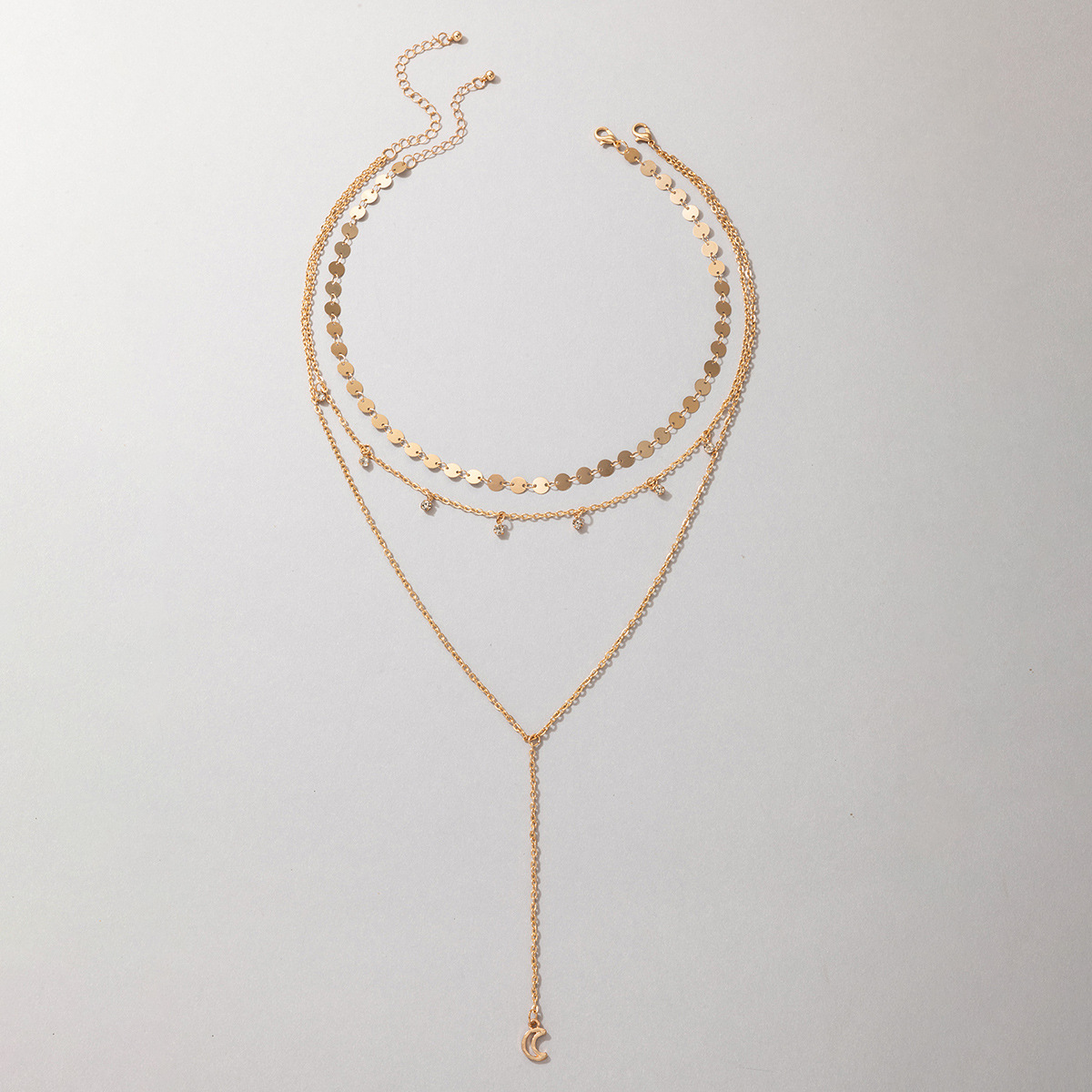 Fashion Simple Jewelry Geometric Circle Rhinestone Tassel Moon Pendant Necklacepicture3