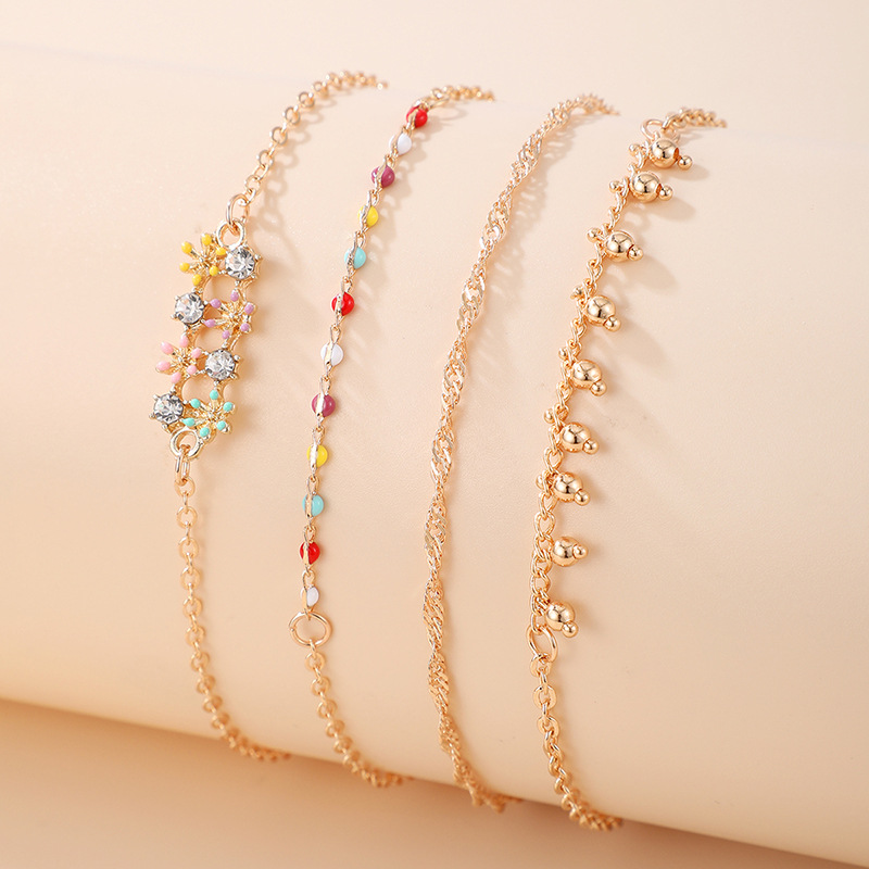 new simple trend diamondstudded color drip oil flower tassel fourpiece braceletpicture4