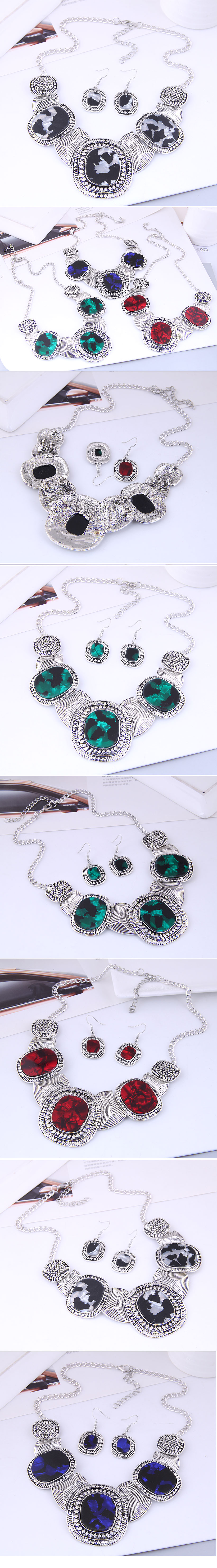 European and American fashion metal geometric plate accessories short necklace earrings setpicture1