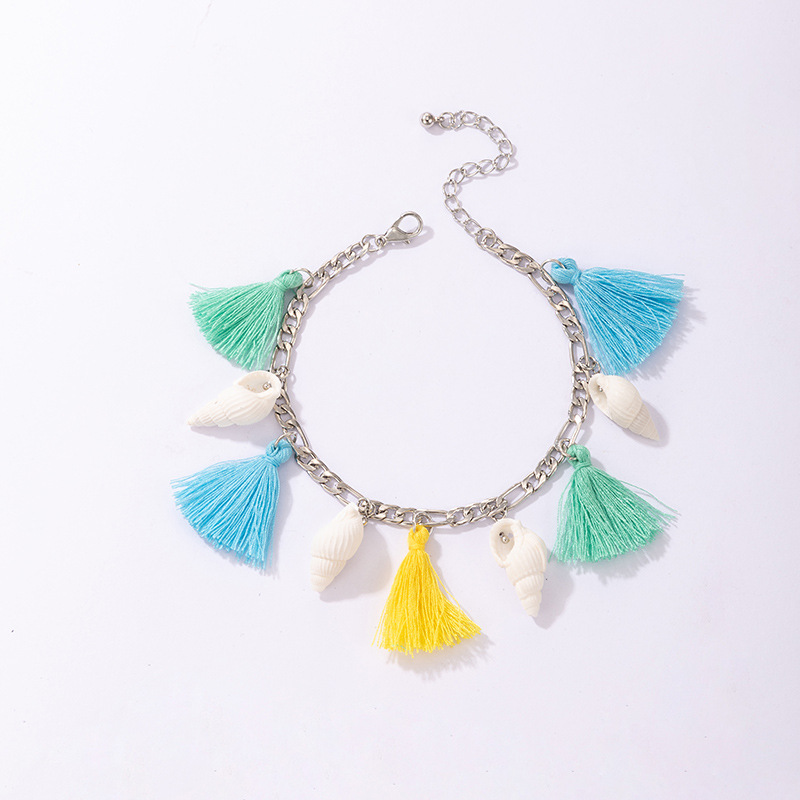 2021 ethnic style color fringed shell beach style single layer simple anklet femalepicture2