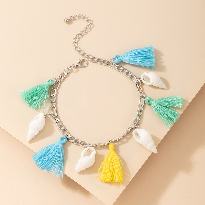2021 ethnic style color fringed shell beach style single layer simple anklet femalepicture3