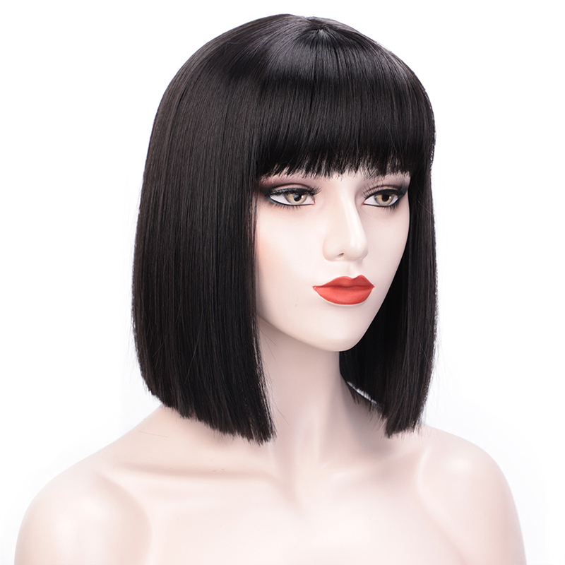 2021 European and American womens wigs short straight with bangs chemical fiber wigspicture1