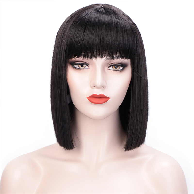 2021 European and American womens wigs short straight with bangs chemical fiber wigspicture8