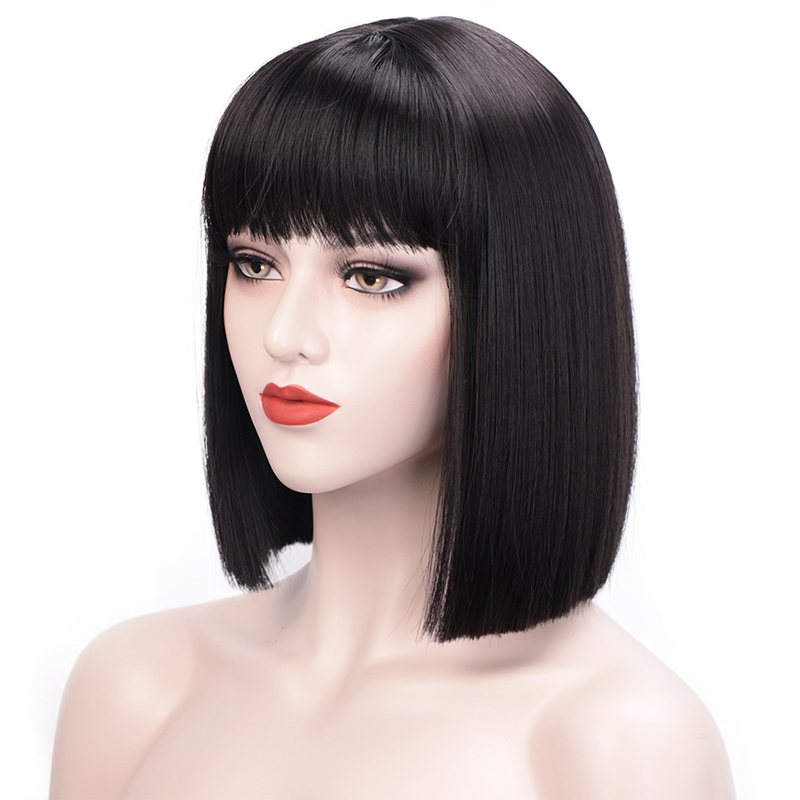 2021 European and American womens wigs short straight with bangs chemical fiber wigspicture7