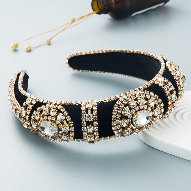 Fashion gold velvet rhinestone glass diamond wideside sponge hair accessories wholesalepicture7