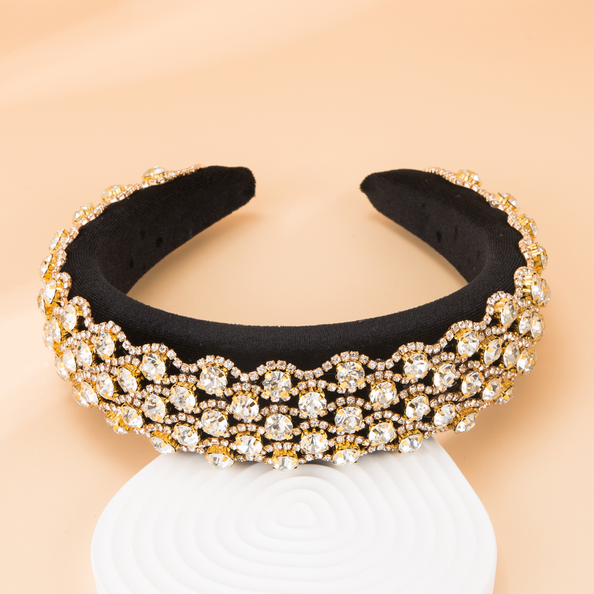 Golden diamond wide fabric headband wholesalepicture2