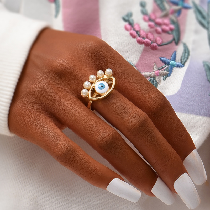 retro pearl inlaid eye alloy ring wholesalepicture3