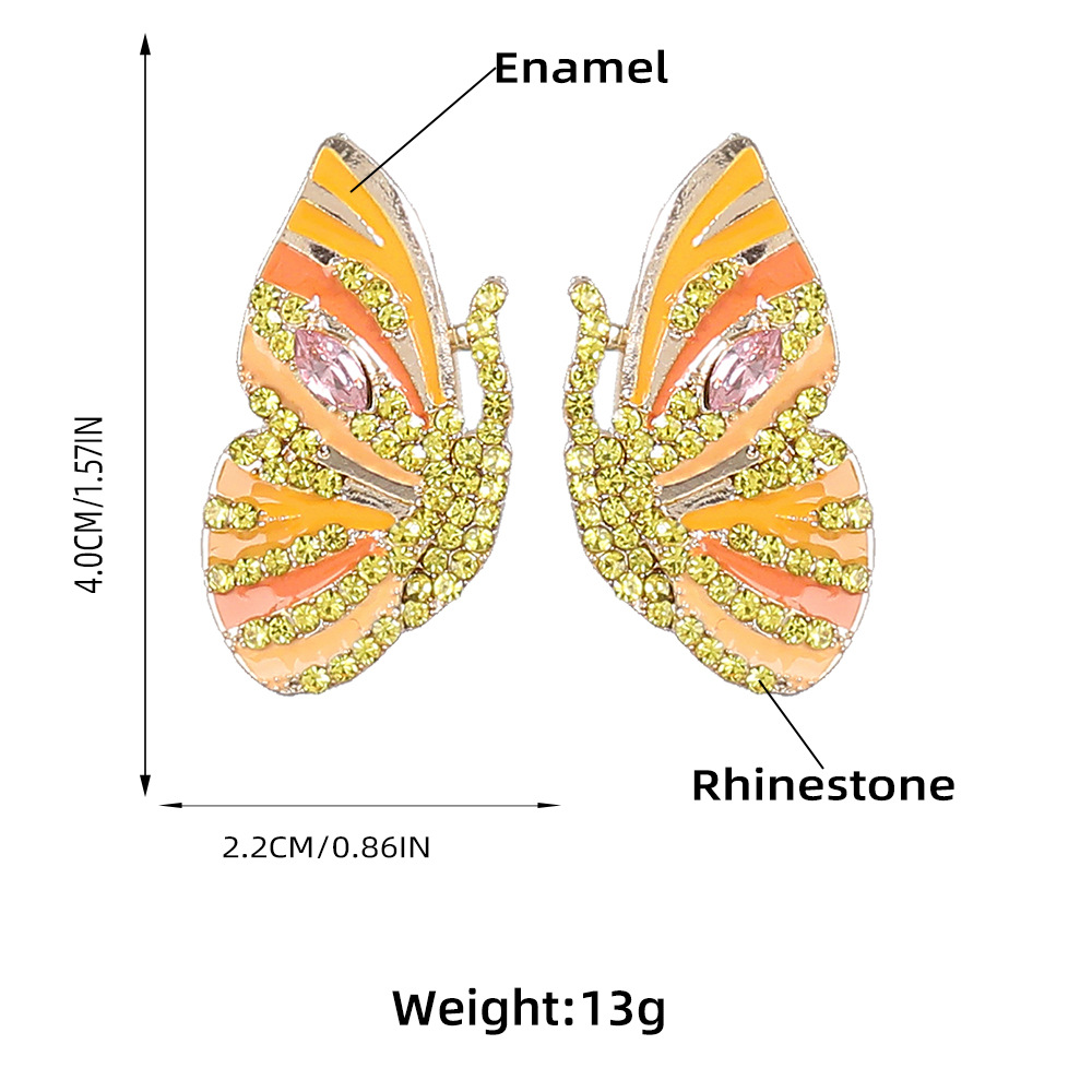 Korean new earrings alloy drop oil diamond rhinestone butterfly earrings female wholesalepicture1