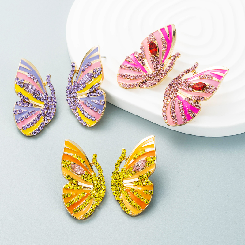 Korean new earrings alloy drop oil diamond rhinestone butterfly earrings female wholesalepicture2