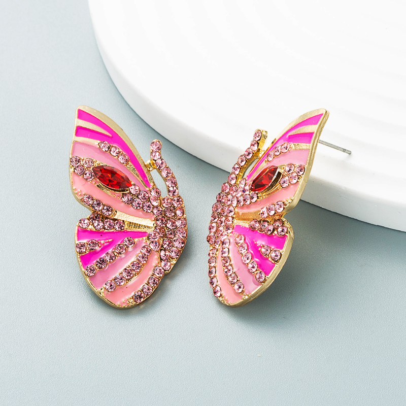 Korean new earrings alloy drop oil diamond rhinestone butterfly earrings female wholesalepicture3