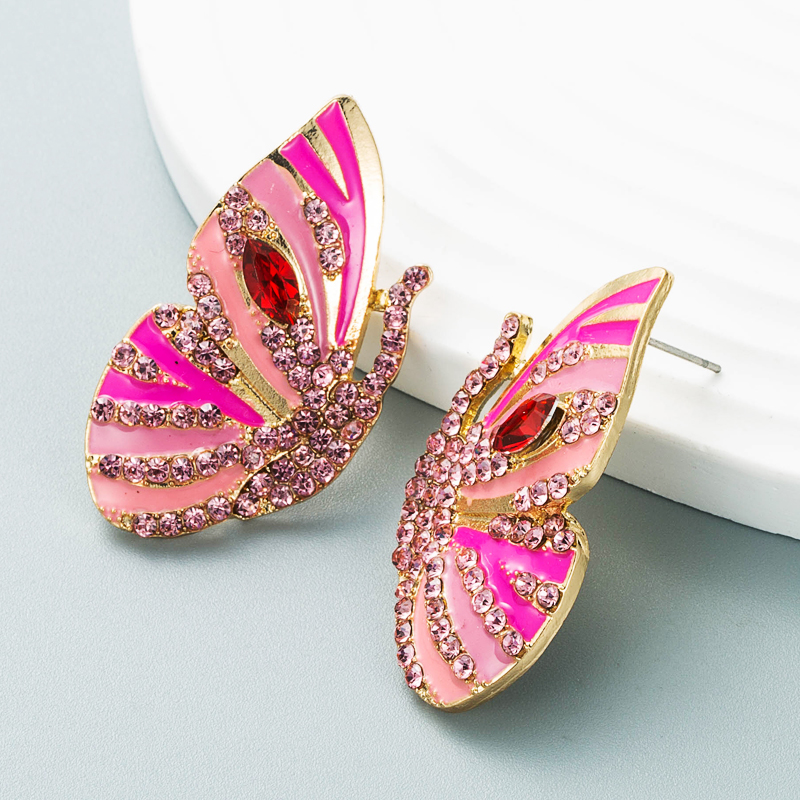 Korean new earrings alloy drop oil diamond rhinestone butterfly earrings female wholesalepicture4