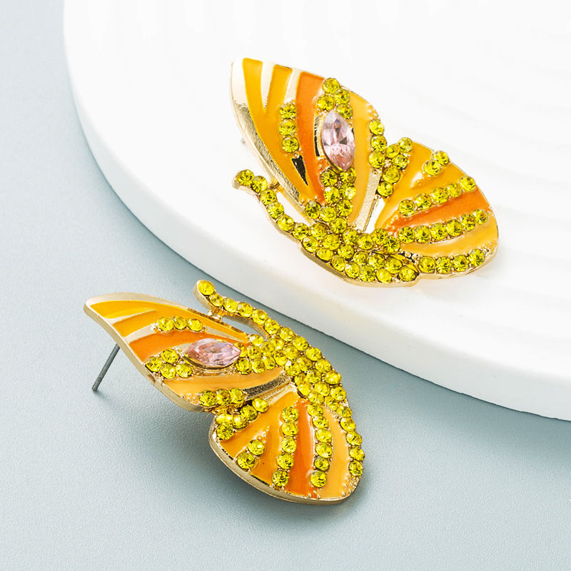 Korean new earrings alloy drop oil diamond rhinestone butterfly earrings female wholesalepicture5