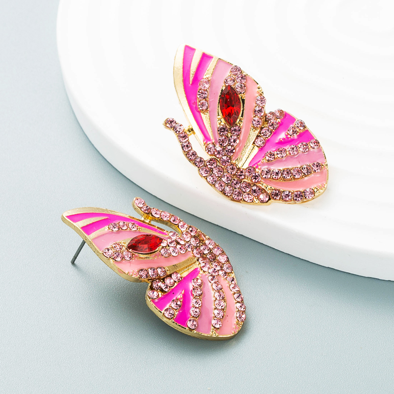 Korean new earrings alloy drop oil diamond rhinestone butterfly earrings female wholesalepicture6