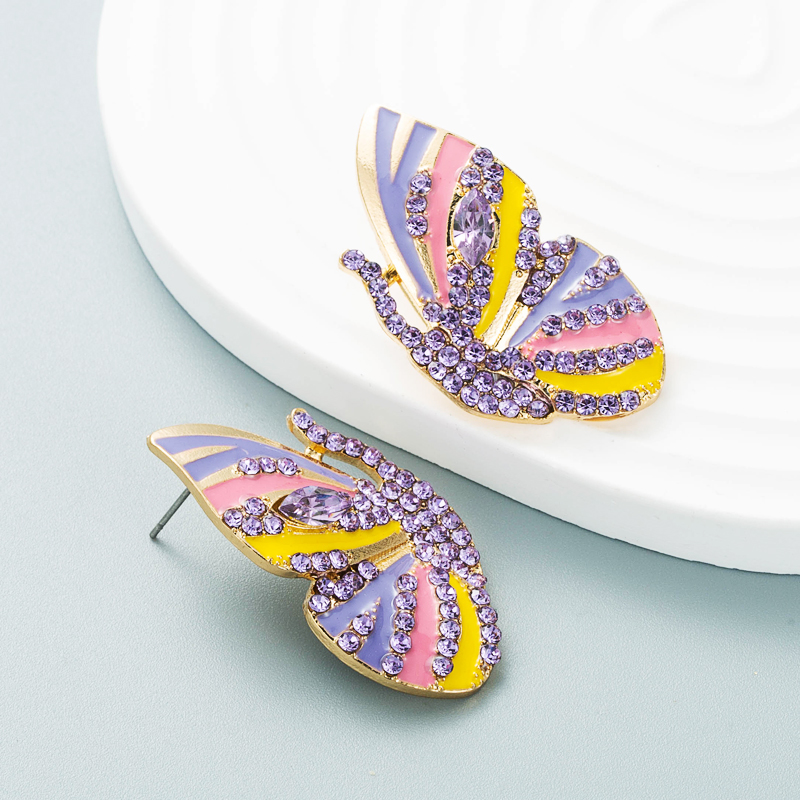 Korean new earrings alloy drop oil diamond rhinestone butterfly earrings female wholesalepicture7