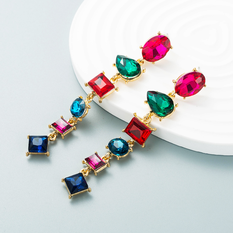 fashion alloy diamondstudded geometric long earrings female trend ear jewelrypicture3
