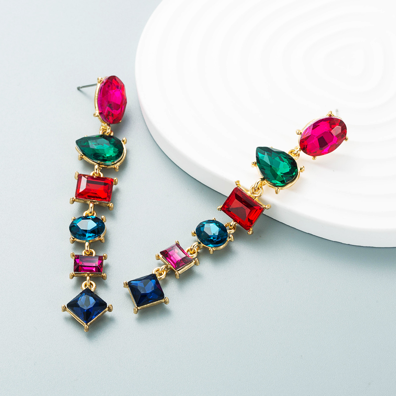 fashion alloy diamondstudded geometric long earrings female trend ear jewelrypicture4