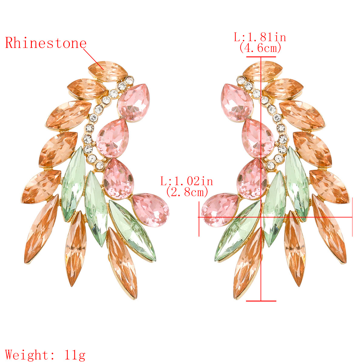 Fashion Color Diamond Series Creative Alloy Diamond Rhinestone Leaf Earringspicture1