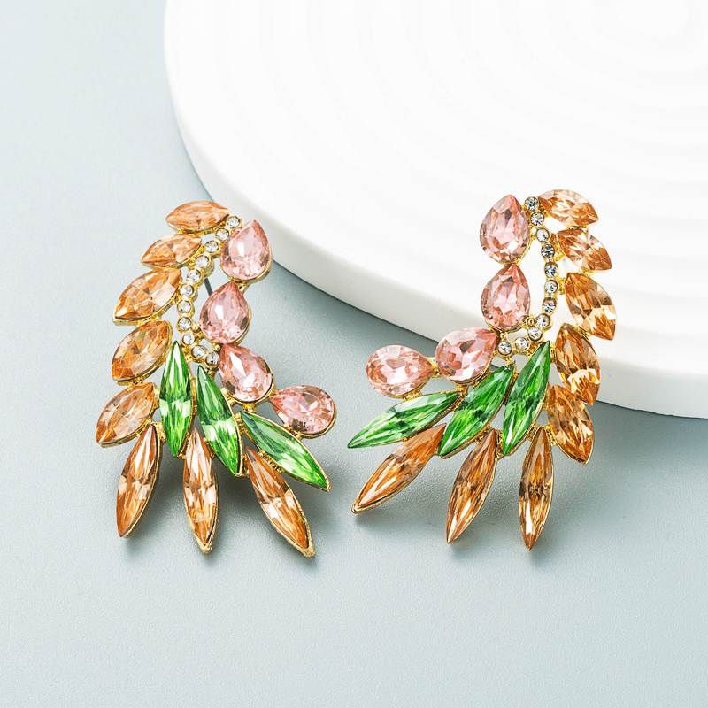 Fashion Color Diamond Series Creative Alloy Diamond Rhinestone Leaf Earringspicture4