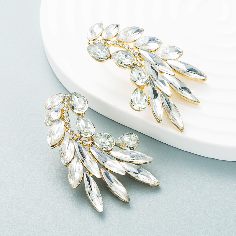 Fashion Color Diamond Series Creative Alloy Diamond Rhinestone Leaf Earringspicture5