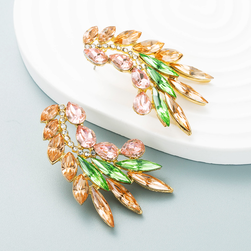 Fashion Color Diamond Series Creative Alloy Diamond Rhinestone Leaf Earringspicture7
