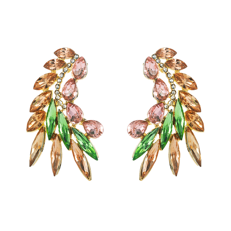 Fashion Color Diamond Series Creative Alloy Diamond Rhinestone Leaf Earringspicture8