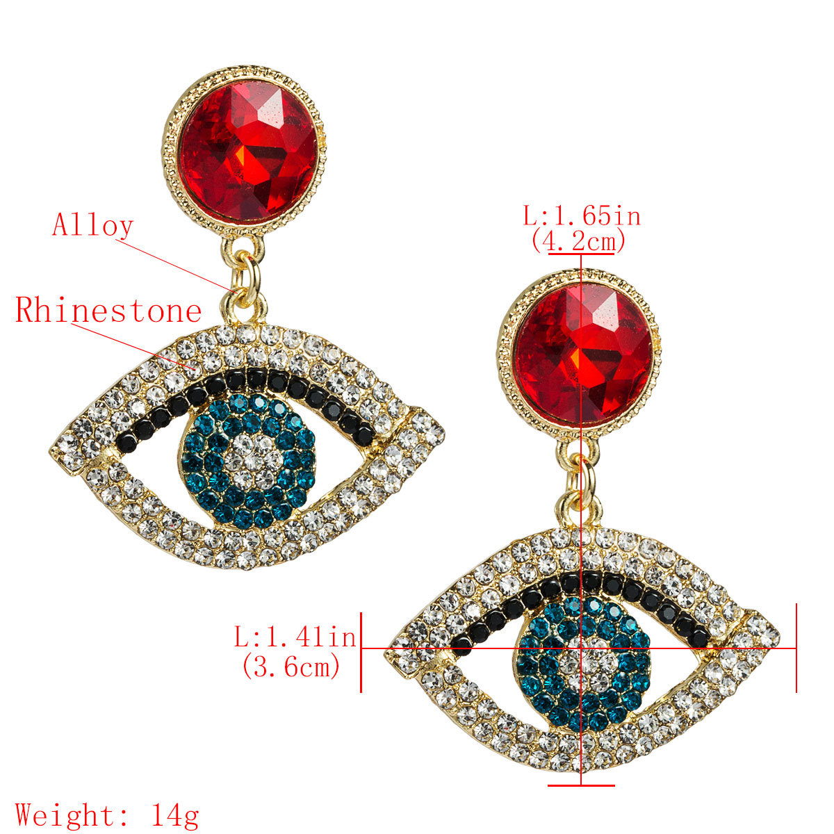 European and American style exaggerated alloy diamondstudded eye earrings femalepicture1