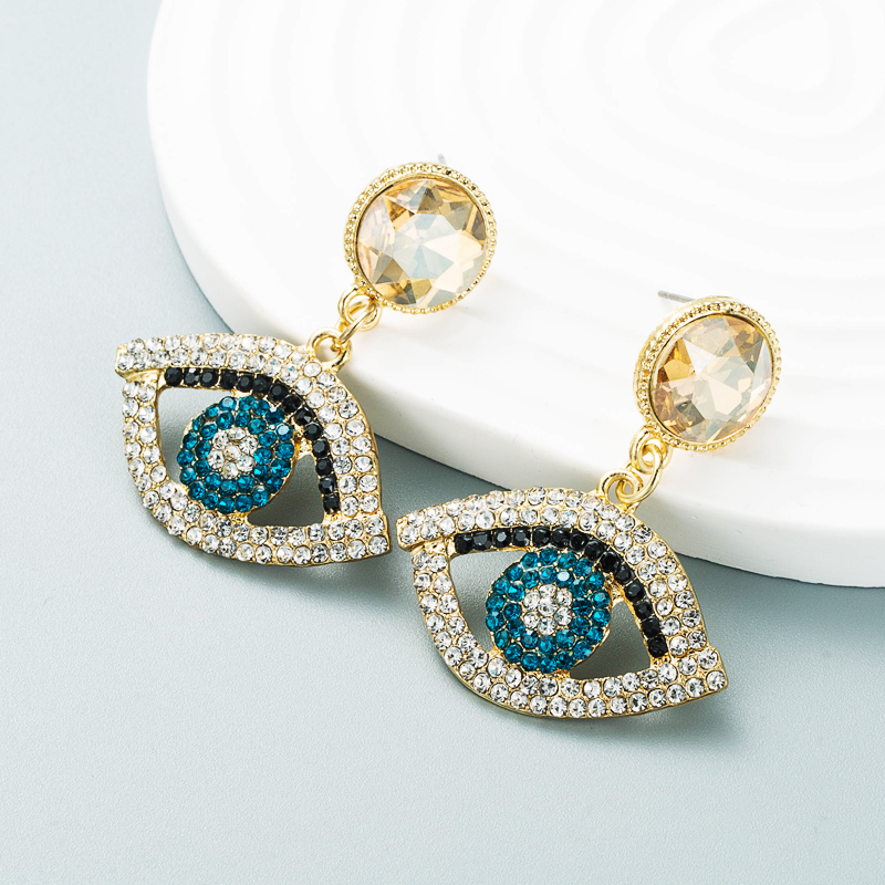 European and American style exaggerated alloy diamondstudded eye earrings femalepicture4