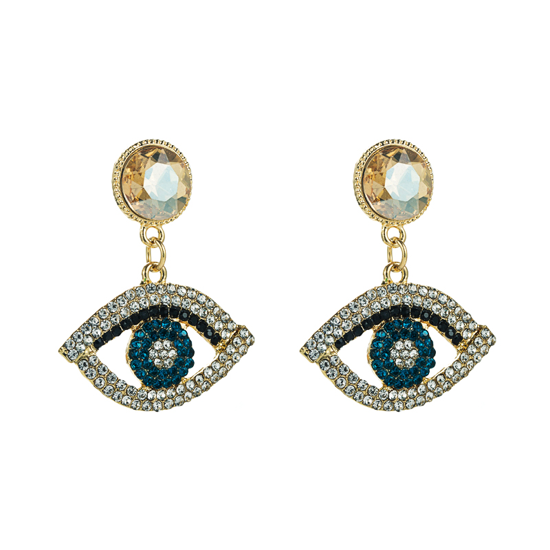 European and American style exaggerated alloy diamondstudded eye earrings femalepicture7