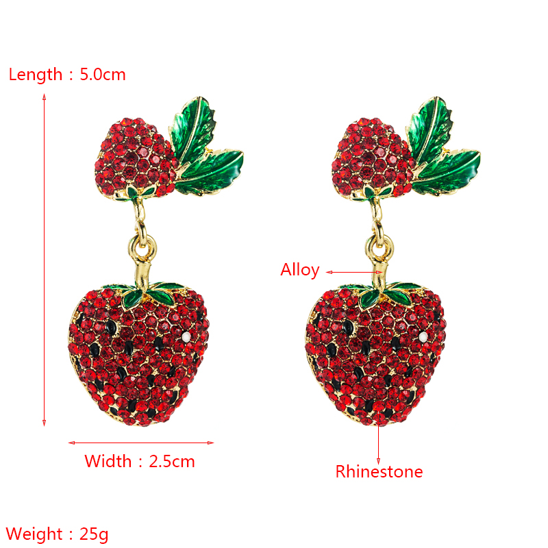 European and American exaggerated alloy inlaid glass diamond strawberry earrings wholesalepicture1