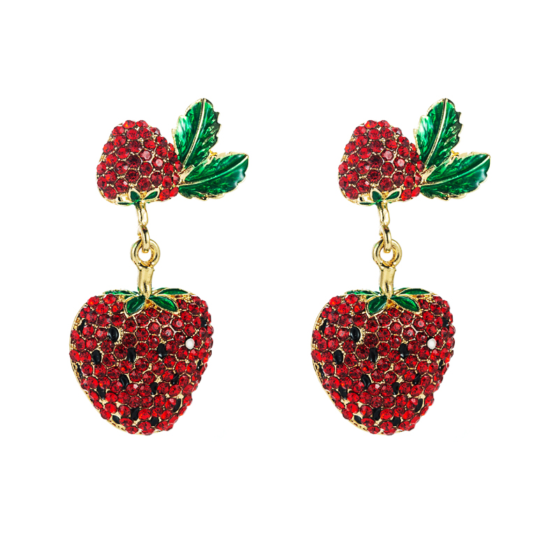 European and American exaggerated alloy inlaid glass diamond strawberry earrings wholesalepicture6
